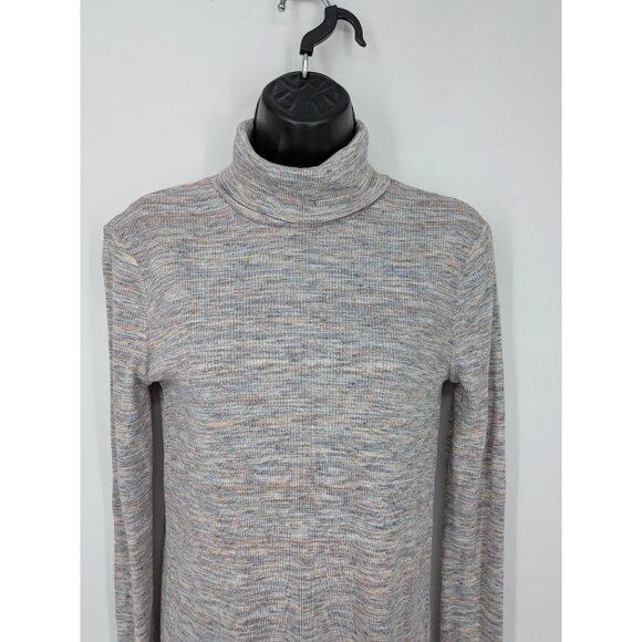 We The People Turtleneck Top Size XS Ribbed Knit Tunic Slit Back Minimalist Cozy - Picture 3 of 7